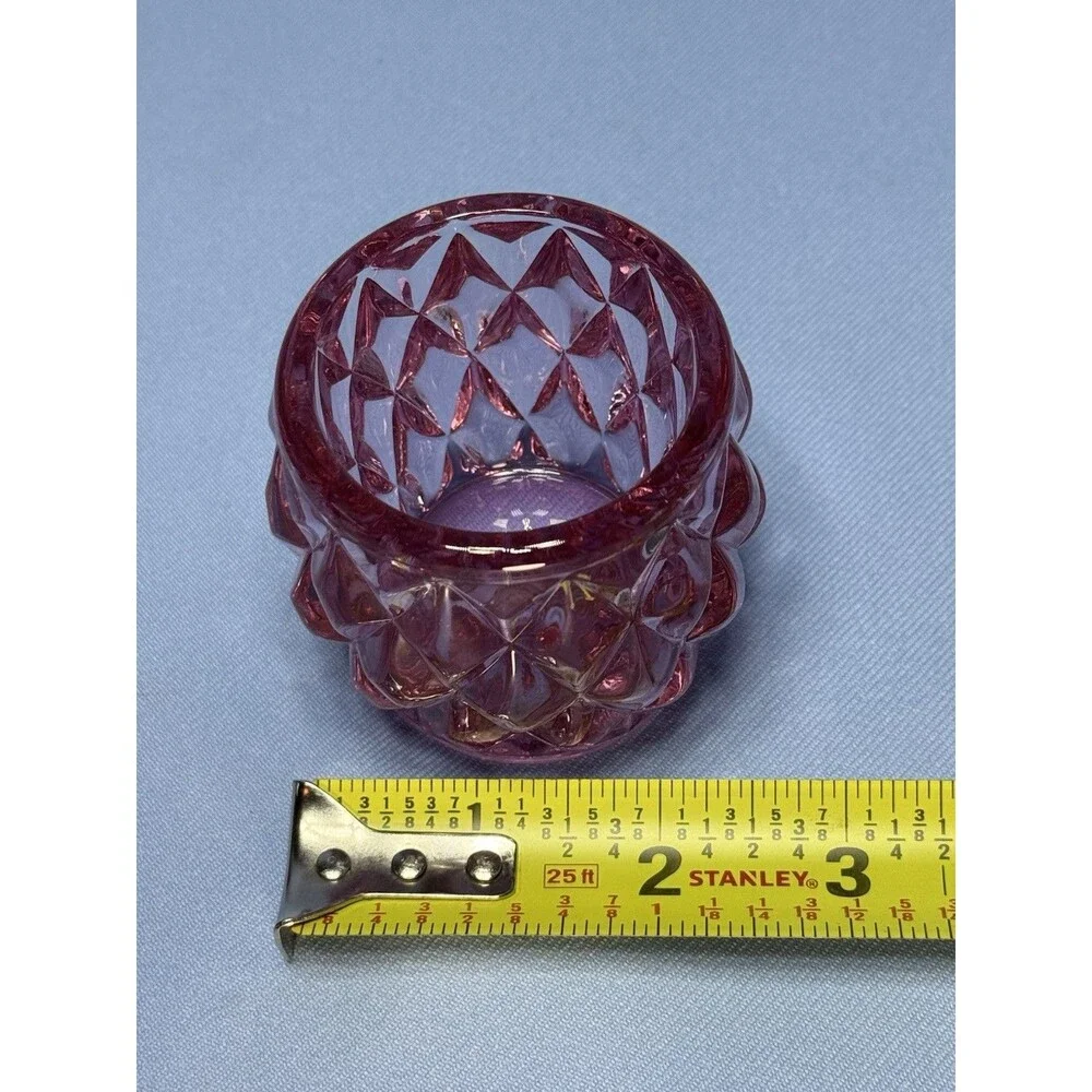 Set of Two Mosser Glass Votives In Pink Crystal Cut 2.5 Inches Tall Vintage